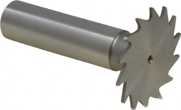 Made in USA - 1-1/4" Diam x 3/64" Face Width, High Speed Steel, 18 Teeth, Shank Connection Woodruff Keyseat Cutter - Uncoated, 2-3/16" OAL x 1/2" Shank, Straight Teeth - Exact Tooling