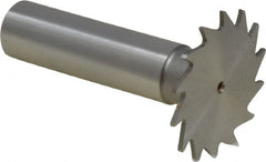 Made in USA - 1-1/4" Diam x 3/64" Face Width, High Speed Steel, 18 Teeth, Shank Connection Woodruff Keyseat Cutter - Uncoated, 2-3/16" OAL x 1/2" Shank, Straight Teeth - Exact Tooling