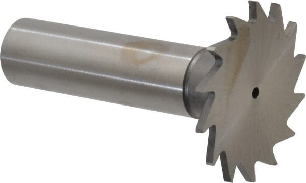 Made in USA - 1-1/4" Diam x 1/16" Face Width, High Speed Steel, 18 Teeth, Shank Connection Woodruff Keyseat Cutter - Uncoated, 2-3/16" OAL x 1/2" Shank, Straight Teeth - Exact Tooling