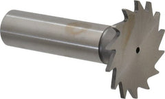 Made in USA - 1-1/4" Diam x 1/16" Face Width, High Speed Steel, 18 Teeth, Shank Connection Woodruff Keyseat Cutter - Uncoated, 2-3/16" OAL x 1/2" Shank, Straight Teeth - Exact Tooling
