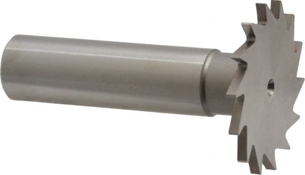 Made in USA - 1-1/4" Diam x 5/64" Face Width, High Speed Steel, 18 Teeth, Shank Connection Woodruff Keyseat Cutter - Uncoated, 2-3/16" OAL x 1/2" Shank, Straight Teeth - Exact Tooling