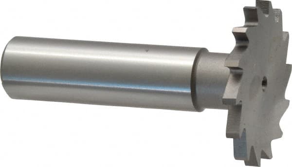 Made in USA - 1-1/4" Diam x 7/64" Face Width, High Speed Steel, 18 Teeth, Shank Connection Woodruff Keyseat Cutter - Uncoated, 2-3/16" OAL x 1/2" Shank, Straight Teeth - Exact Tooling