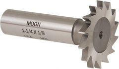 Made in USA - 1-1/4" Diam x 1/8" Face Width, High Speed Steel, 18 Teeth, Shank Connection Woodruff Keyseat Cutter - Uncoated, 2-3/16" OAL x 1/2" Shank, Straight Teeth - Exact Tooling