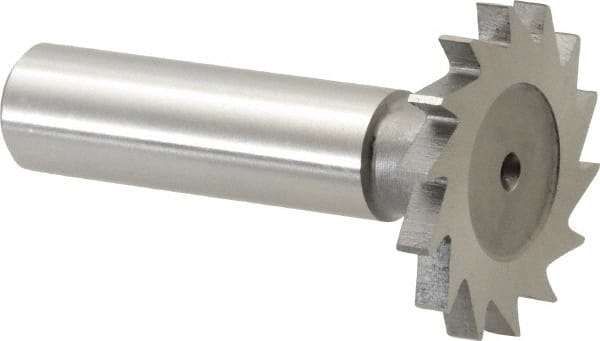 Made in USA - 1-1/4" Diam x 9/64" Face Width, High Speed Steel, 18 Teeth, Shank Connection Woodruff Keyseat Cutter - Uncoated, 2-3/16" OAL x 1/2" Shank, Straight Teeth - Exact Tooling