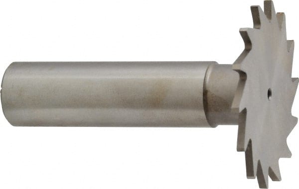 Made in USA - 1-3/8" Diam x 1/16" Face Width, High Speed Steel, 18 Teeth, Shank Connection Woodruff Keyseat Cutter - Uncoated, 2-1/4" OAL x 1/2" Shank, Straight Teeth - Exact Tooling