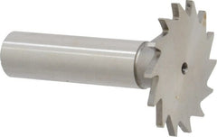 Made in USA - 1-3/8" Diam x 5/64" Face Width, High Speed Steel, 18 Teeth, Shank Connection Woodruff Keyseat Cutter - Uncoated, 2-1/4" OAL x 1/2" Shank, Straight Teeth - Exact Tooling