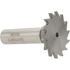 Made in USA - 1-3/8" Diam x 3/32" Face Width, High Speed Steel, 18 Teeth, Shank Connection Woodruff Keyseat Cutter - Uncoated, 2-1/4" OAL x 1/2" Shank, Straight Teeth - Exact Tooling