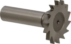 Made in USA - 1-3/8" Diam x 9/64" Face Width, High Speed Steel, 18 Teeth, Shank Connection Woodruff Keyseat Cutter - Uncoated, 2-1/4" OAL x 1/2" Shank, Straight Teeth - Exact Tooling