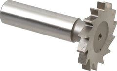 Made in USA - 1-3/8" Diam x 11/64" Face Width, High Speed Steel, 18 Teeth, Shank Connection Woodruff Keyseat Cutter - Uncoated, 2-1/4" OAL x 1/2" Shank, Straight Teeth - Exact Tooling