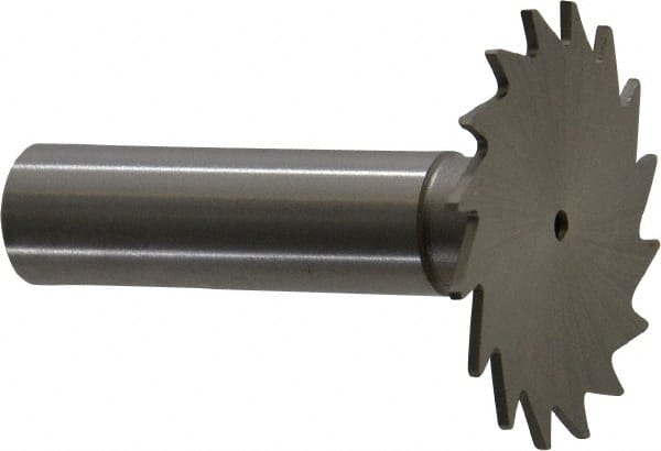 Made in USA - 1-1/2" Diam x 3/64" Face Width, High Speed Steel, 20 Teeth, Shank Connection Woodruff Keyseat Cutter - Uncoated, 2-1/4" OAL x 1/2" Shank, Straight Teeth - Exact Tooling