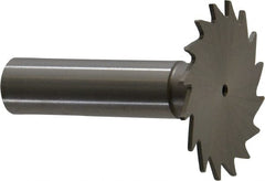 Made in USA - 1-1/2" Diam x 3/64" Face Width, High Speed Steel, 20 Teeth, Shank Connection Woodruff Keyseat Cutter - Uncoated, 2-1/4" OAL x 1/2" Shank, Straight Teeth - Exact Tooling