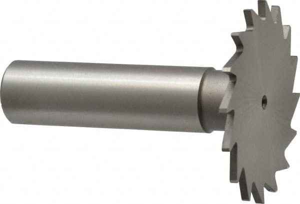 Made in USA - 1-1/2" Diam x 1/16" Face Width, High Speed Steel, 20 Teeth, Shank Connection Woodruff Keyseat Cutter - Uncoated, 2-1/4" OAL x 1/2" Shank, Straight Teeth - Exact Tooling