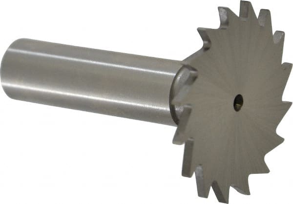 Made in USA - 1-1/2" Diam x 5/64" Face Width, High Speed Steel, 20 Teeth, Shank Connection Woodruff Keyseat Cutter - Uncoated, 2-1/4" OAL x 1/2" Shank, Straight Teeth - Exact Tooling