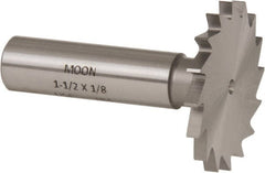 Made in USA - 1-1/2" Diam x 1/8" Face Width, High Speed Steel, 16 Teeth, Shank Connection Woodruff Keyseat Cutter - Uncoated, 2-1/8" OAL x 1/2" Shank, Straight Teeth - Exact Tooling