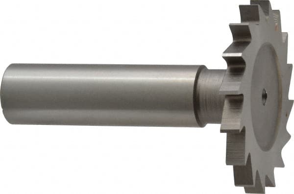 Made in USA - 1-1/2" Diam x 5/32" Face Width, High Speed Steel, 20 Teeth, Shank Connection Woodruff Keyseat Cutter - Uncoated, 2-1/4" OAL x 1/2" Shank, Straight Teeth - Exact Tooling