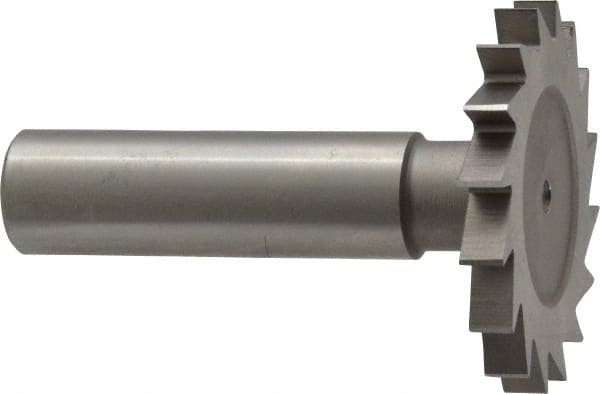 Made in USA - 1-1/2" Diam x 11/64" Face Width, High Speed Steel, 20 Teeth, Shank Connection Woodruff Keyseat Cutter - Uncoated, 2-1/4" OAL x 1/2" Shank, Straight Teeth - Exact Tooling