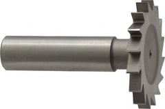 Made in USA - 1-1/2" Diam x 11/64" Face Width, High Speed Steel, 20 Teeth, Shank Connection Woodruff Keyseat Cutter - Uncoated, 2-1/4" OAL x 1/2" Shank, Straight Teeth - Exact Tooling