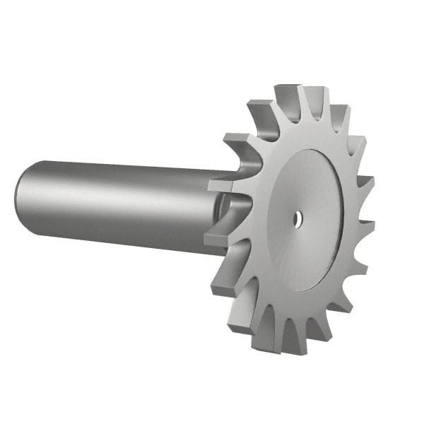Made in USA - 1-1/2" Diam x 3/16" Face Width, High Speed Steel, 20 Teeth, Shank Connection Woodruff Keyseat Cutter - Uncoated, 2-1/4" OAL x 1/2" Shank, Straight Teeth - Exact Tooling