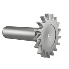 Made in USA - 1-1/2" Diam x 3/16" Face Width, High Speed Steel, 20 Teeth, Shank Connection Woodruff Keyseat Cutter - Uncoated, 2-1/4" OAL x 1/2" Shank, Straight Teeth - Exact Tooling