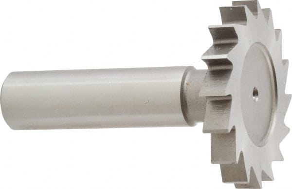 Made in USA - 1-1/2" Diam x 7/32" Face Width, High Speed Steel, 20 Teeth, Shank Connection Woodruff Keyseat Cutter - Uncoated, 2-1/4" OAL x 1/2" Shank, Straight Teeth - Exact Tooling