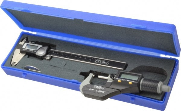 Fowler - 3 Piece, Machinist Caliper and Micrometer Tool Kit - 0 to 6 Inch Caliper, 0.0001 Inch Caliper Resoluion, 0 to 1 Inch Micrometer - Exact Tooling