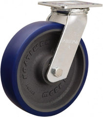 Hamilton - 8" Diam x 2" Wide x 9-1/2" OAH Top Plate Mount Swivel Caster - Polyurethane Mold onto Cast Iron Center, 900 Lb Capacity, Sealed Precision Ball Bearing, 4 x 4-1/2" Plate - Exact Tooling