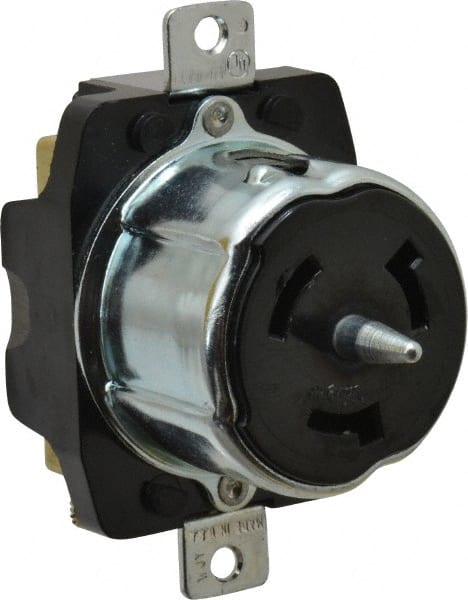 Hubbell Wiring Device-Kellems - 480 VAC, 50 Amp, Self Grounding Receptacle - 3 Poles, 4 Wire, Female End, Black - Exact Tooling