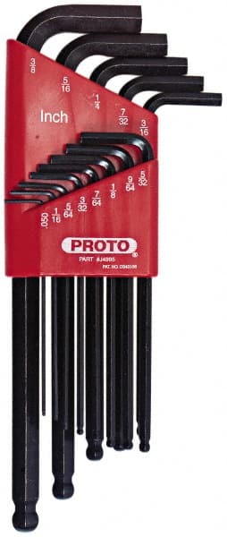 Proto - 13 Piece L-Key Ball End Hex Key Set - Hex Range 0.05 to 3/8", Carbon Steel - Exact Tooling