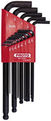 Proto - 13 Piece L-Key Ball End Hex Key Set - Hex Range 0.05 to 3/8", Carbon Steel - Exact Tooling