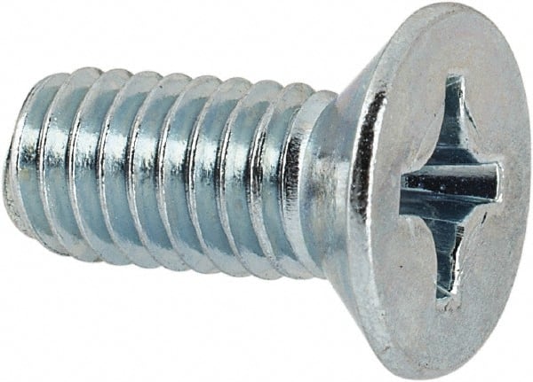Value Collection - M6x1.00 Metric Coarse, 14mm OAL Phillips Drive Machine Screw - Flat Head, Grade 4.8 Steel, Zinc-Plated Finish, Without Washer - Exact Tooling