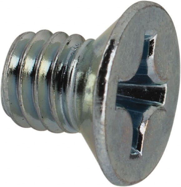 Value Collection - M6x1.00 Metric Coarse, 8mm OAL Phillips Drive Machine Screw - Flat Head, Grade 4.8 Steel, Zinc-Plated Finish, Without Washer - Exact Tooling