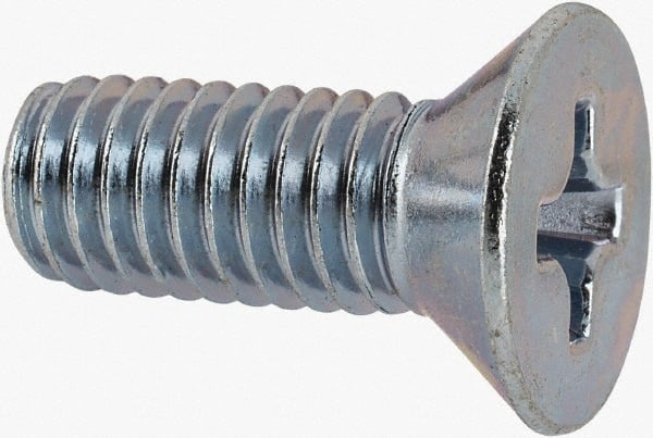 Value Collection - 3/8-16 UNC, 1" OAL Phillips Drive Machine Screw - Flat Head, Grade J82 Steel, Zinc-Plated Finish, Without Washer - Exact Tooling