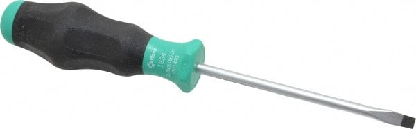 Wera - 198mm OAL Standard Slotted Screwdriver - 100mm Blade Length, Round Shank, Ergonomic Handle - Exact Tooling