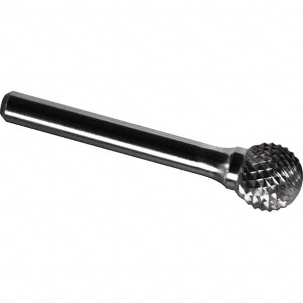 Made in USA - 1" Cut Diam, 0.2362" Shank Diam, Ball Head Diamond Cut Burr - Carbide, 21mm LOC, 68mm OAL - Exact Tooling