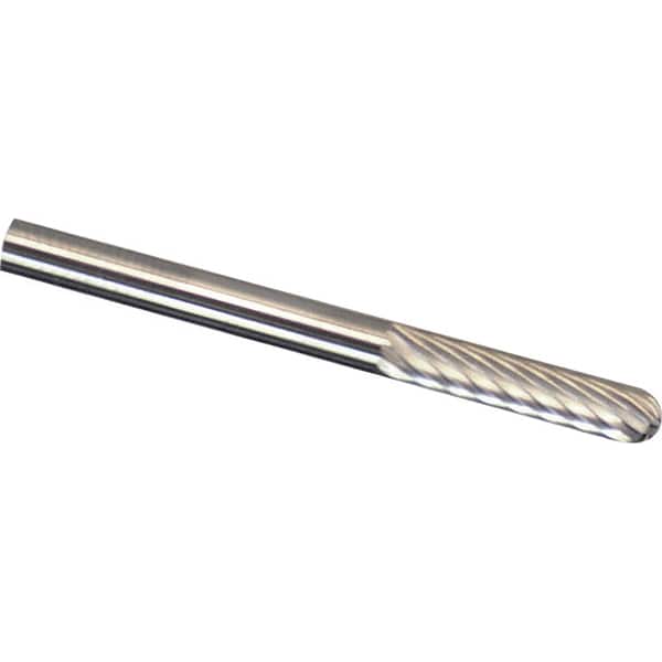 Made in USA - 6mm Cut Diam, 0.2362" Shank Diam, Cylinder with Radius Head Single Cut Burr - Carbide, 16mm LOC, 50mm OAL - Exact Tooling