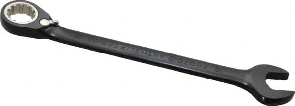 Proto - 18mm 12 Point Combination Wrench - 15° Head Angle, 9-5/16" OAL, Steel, Black Chrome Finish - Exact Tooling