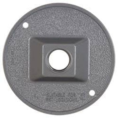 Cooper Crouse-Hinds - 1 Outlet, 1/2" Hole Diam, Powder Coat Finish, Round Noncorrosive Weatherproof Box Cover - 4-1/2" Wide x 9/16" High, Wet Locations, Aluminum, UL Listed - Exact Tooling