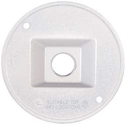 Cooper Crouse-Hinds - 1 Outlet, 1/2" Hole Diam, Powder Coat Finish, Round Noncorrosive Weatherproof Box Cover - 4-1/2" Wide x 9/16" High, Wet Locations, Aluminum, UL Listed - Exact Tooling