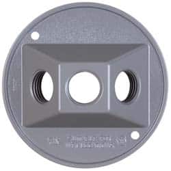 Cooper Crouse-Hinds - 2 Outlet, 1/2" Hole Diam, Powder Coat Finish, Round Noncorrosive Weatherproof Box Cover - 4-1/2" Wide x 9/16" High, Wet Locations, Aluminum, UL Listed - Exact Tooling