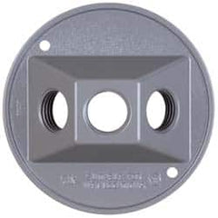 Cooper Crouse-Hinds - 2 Outlet, 1/2" Hole Diam, Powder Coat Finish, Round Noncorrosive Weatherproof Box Cover - 4-1/2" Wide x 9/16" High, Wet Locations, Aluminum, UL Listed - Exact Tooling