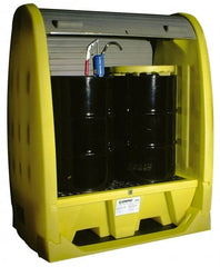 Enpac - 4 Drum, 66 Gal Sump Capacity, Pallet with Rolltop Hardcover - 69" High, Vertical Storage, Polyethylene - Exact Tooling
