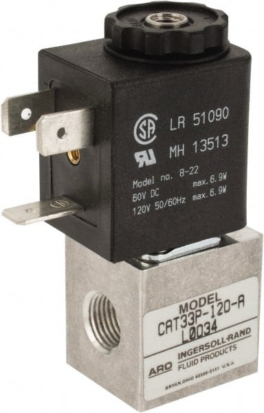 ARO/Ingersoll-Rand - 1/8", CAT Series 3-Way 2-Position Body Ported Stacking Solenoid Valve - 24 VDC, 0.048 CV Rate, 2.43" High x 7/8" Long - Exact Tooling
