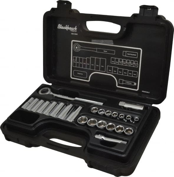 Blackhawk by Proto - 24 Piece 3/8" Drive Deep Well Socket Set - 6 Points, 5/8" to 5/8" 7mm to 19mm Range, Metric Measurement Standard - Exact Tooling