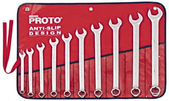 Proto - 10 Piece, 7/16" to 1", 6 Point Combination Wrench Set - Inch Measurement Standard, Satin Chrome Finish, Comes in Nylon Roll - Exact Tooling