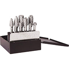 Titan USA - Burr Sets; Head Shape: Cylinder; Cylinder Ball End; Ball; Egg; Round Tree; Flame ; Tooth Style: Double Cut ; Cutting Diameter (Inch): 1/2 ; Number of Pieces: 10 ; Shank Diameter (Inch): 1/4 ; Shank Diameter (mm): 6.35 - Exact Tooling