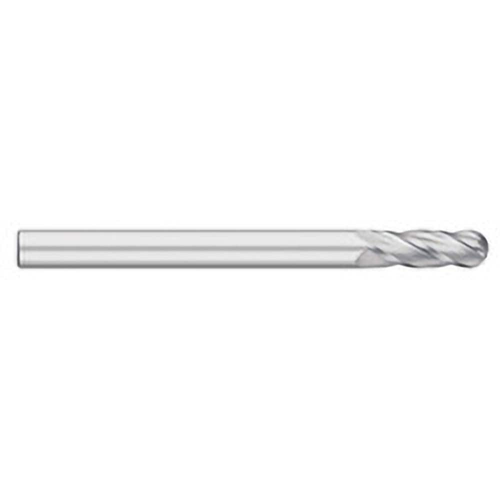 Ball End Mill: 0.75″ Dia, 3″ LOC, 4 Flute, Solid Carbide 6″ OAL, 3/4″ Shank Dia, 30 ° Helix, Uncoated, Single End