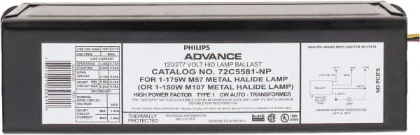 Philips Advance - 175 Watt, CWA Circuit, Metal Halide, High Intensity Discharge Ballast - 120/208/240/277 Volts, 0.9 to 2.0 Amp, 11-3/4 Inch Long x 3-3/16 Inch Wide x 2-5/8 Inch High - Exact Tooling