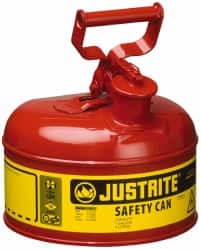 Justrite - 1 Gal Galvanized Steel Type I Safety Can - 11" High x 9-1/2" Diam, Red with Yellow - Exact Tooling