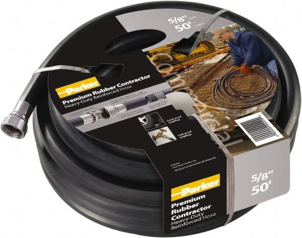 Parker - 50' Long Water Hose - 3/4" Diam, 3/4" GHT, Rubber, 125 psi, Black - Exact Tooling