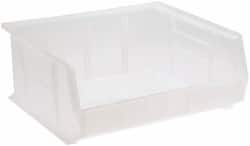 Quantum Storage - 75 Lb. Load Capacity, 14-3/4" Deep, Clear Polypropylene Hopper Stacking Bin - 7" High x 16-1/2" Wide x 14-3/4" Long - Exact Tooling